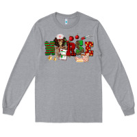 Heather Grey Christmas Nurse Long Sleeve Tee - NancyCooperArtShop