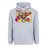 Heather Grey mexican skull sombrero tequila bottle paper roses Heavyweight Hoodie - Artiststas
