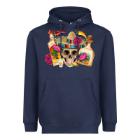 Navy mexican skull sombrero tequila bottle paper roses Heavyweight Hoodie - Artiststas