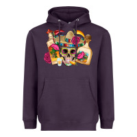 Plum mexican skull sombrero tequila bottle paper roses Heavyweight Hoodie - Artiststas