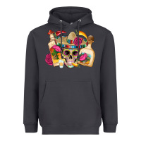 Smoke mexican skull sombrero tequila bottle paper roses Heavyweight Hoodie - Artiststas