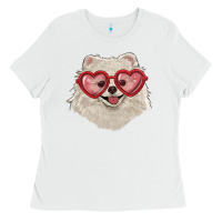 White white pomeranian with love glasses Ladies Tee - RanaPortraitStore