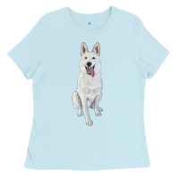 Baby Blue Hand Drawing White Shepherd Ladies Tee - RanaPortraitStore