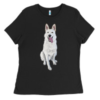 Black Hand Drawing White Shepherd Ladies Tee - RanaPortraitStore