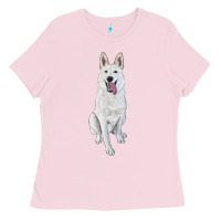 Bubblegum Pink Hand Drawing White Shepherd Ladies Tee - RanaPortraitStore