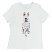 White Hand Drawing White Shepherd Ladies Tee - RanaPortraitStore