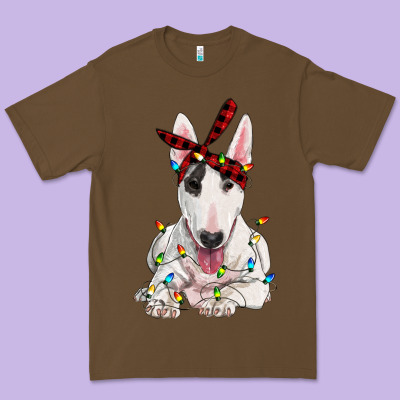Bull Terrier With Christmas Lights Premium Tee Designed By Ranaportraitstore