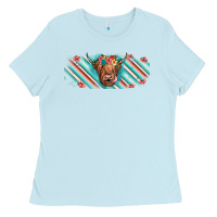 Baby Blue cow floral Ladies Tee - JahusDesignShop