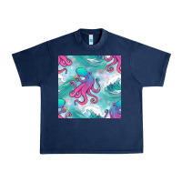 Navy ocean waves octopus seamless pattern Urban Heavy Tee - BundleAndBundleShop