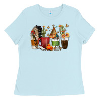 Baby Blue coffee cups indian headdress Ladies Tee - texasbilliewilder