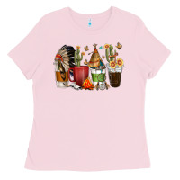 Bubblegum Pink coffee cups indian headdress Ladies Tee - texasbilliewilder