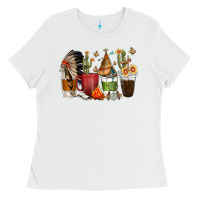 White coffee cups indian headdress Ladies Tee - texasbilliewilder