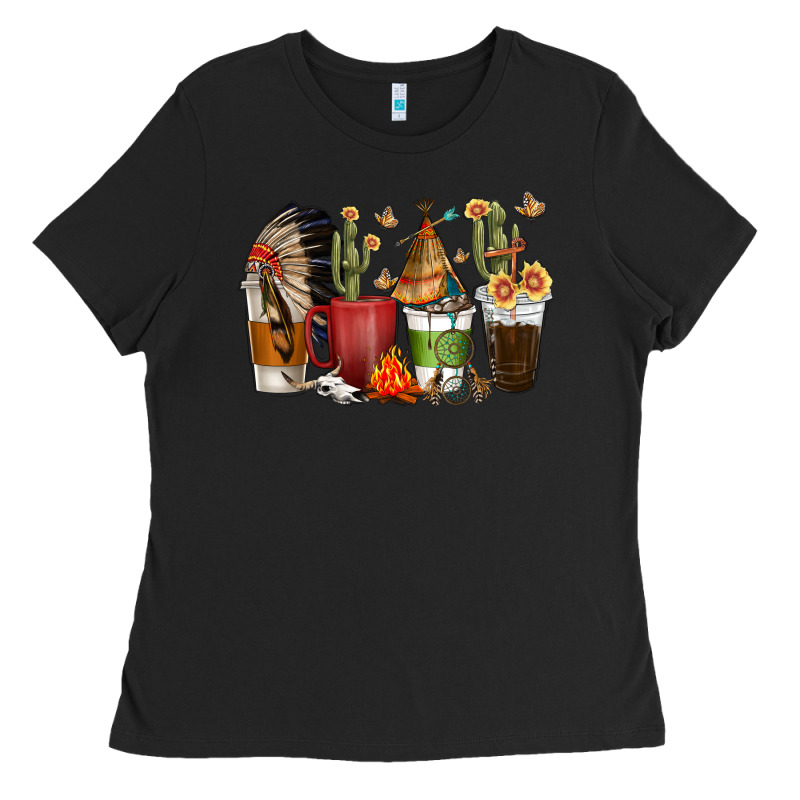 Coffee Cups Indian Headdress Ladies Tee by texasbilliewilder | Teevron
