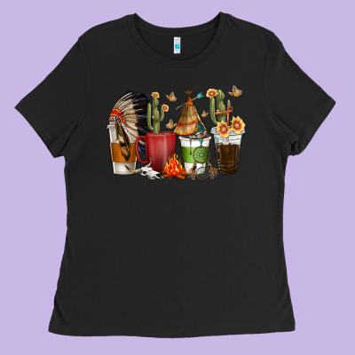Coffee Cups Indian Headdress Ladies Tee Designed By Texasbilliewilder