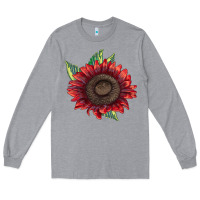 Heather Grey procut red sunflower Long Sleeve Tee - LillyAllenDesigns