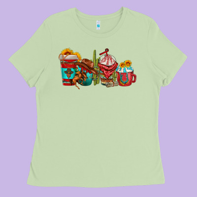 Cowboy Coffee Cups Ladies Tee Designed By Texasbilliewilder