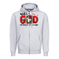 Heather Grey with god all things are possible Zipper Hoodie - MaliasSmallBusiness