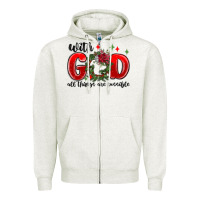 Oatmeal Heather with god all things are possible Zipper Hoodie - MaliasSmallBusiness