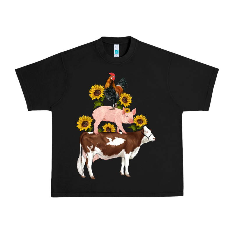 Western Farm Life Cow Pig Rooster With Sunflowers Urban Heavy Tee by Artiststas | Teevron