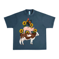 Midnight Navy western farm life cow pig rooster with sunflowers Urban Heavy Tee - Artiststas