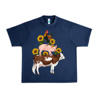Navy western farm life cow pig rooster with sunflowers Urban Heavy Tee - Artiststas