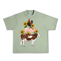 Oil Green western farm life cow pig rooster with sunflowers Urban Heavy Tee - Artiststas