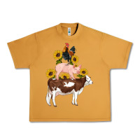 Peanut Butter western farm life cow pig rooster with sunflowers Urban Heavy Tee - Artiststas
