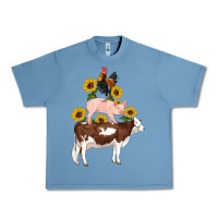 Pebble Blue western farm life cow pig rooster with sunflowers Urban Heavy Tee - Artiststas