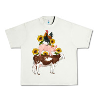 Pistachio western farm life cow pig rooster with sunflowers Urban Heavy Tee - Artiststas