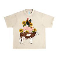 Sandshell western farm life cow pig rooster with sunflowers Urban Heavy Tee - Artiststas
