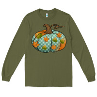 Army Green blue plaid autumn pumpkin Long Sleeve Tee - Jasminsmagicworld