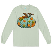 Matcha blue plaid autumn pumpkin Long Sleeve Tee - Jasminsmagicworld
