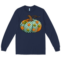 Navy blue plaid autumn pumpkin Long Sleeve Tee - Jasminsmagicworld