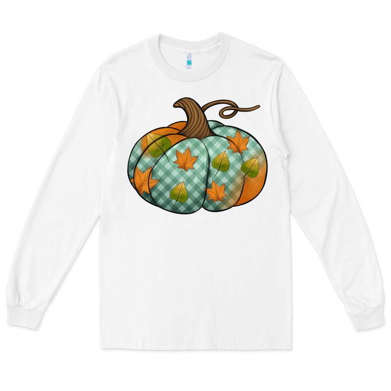 Blue Plaid Autumn Pumpkin Long Sleeve Tee by Jasminsmagicworld | Teevron