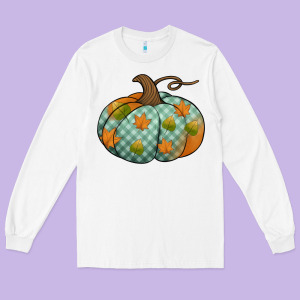 Blue Plaid Autumn Pumpkin Long Sleeve Tee Designed By Jasminsmagicworld