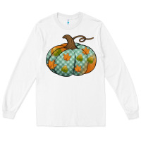 White blue plaid autumn pumpkin Long Sleeve Tee - Jasminsmagicworld