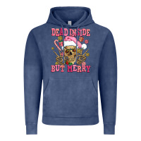 Vintage Denim dead inside but merry  pink christmas skeleton Vintage Hoodie - AdoDesignShop