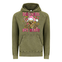 Vintage Olive dead inside but merry  pink christmas skeleton Vintage Hoodie - AdoDesignShop