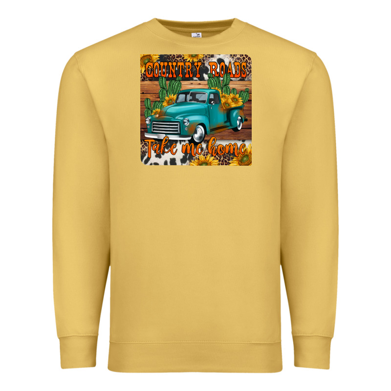 Country Roads Take Me Home Truck Coaster Premium Sweatshirt by Jasminsmagicworld | Teevron