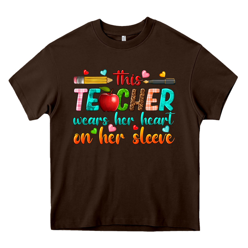 This Teacher Wears Her Heart On Her Sleeve Heavy Core Tee by texasbilliewilder | Teevron