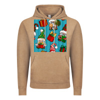 Vintage Coffee christmas gnomes and gift box seamless pattern Vintage Hoodie - BundleAndBundleShop