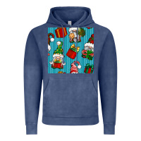 Vintage Denim christmas gnomes and gift box seamless pattern Vintage Hoodie - BundleAndBundleShop