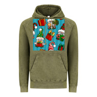 Vintage Olive christmas gnomes and gift box seamless pattern Vintage Hoodie - BundleAndBundleShop