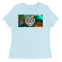 Baby Blue white tiger forest license plate Ladies Tee - RanaPortraitStore