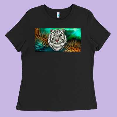 Ladies Tee white tiger forest license plate