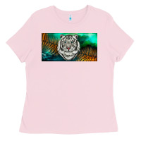 Bubblegum Pink white tiger forest license plate Ladies Tee - RanaPortraitStore