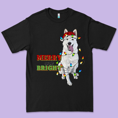 Merry And Bright White Shepherd Premium Tee Designed By Ranaportraitstore