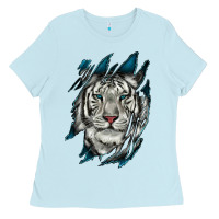 Baby Blue White Tiger Scratch Mark Ladies Tee - RanaPortraitStore