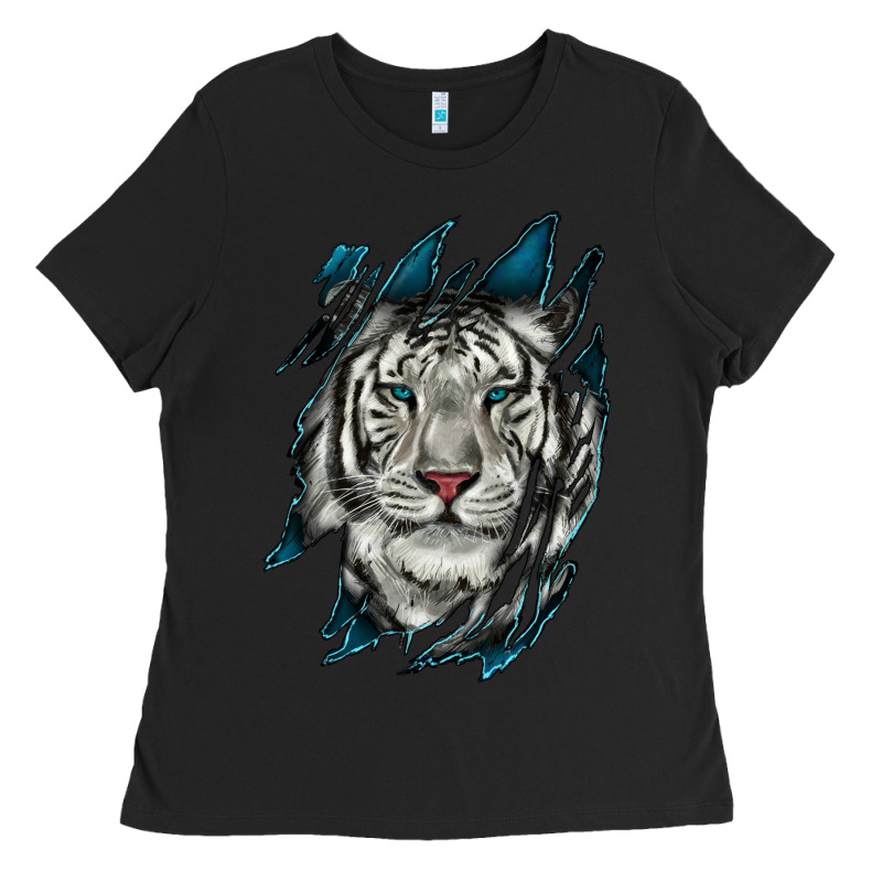 White Tiger Scratch Mark Ladies Tee by RanaPortraitStore | Teevron