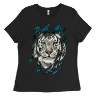 Black White Tiger Scratch Mark Ladies Tee - RanaPortraitStore